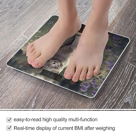 Digital Bathroom Scale for Body Weight Scale with Bright LCD Display High Accuracy Step-On Technology Auto On/Off Gray Cat in Flower Field Digital Scales 400 Lbs /180kg