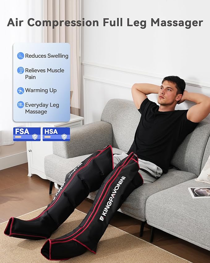 KingPavonini Leg Compression Massager for Circulation Professional Air Compression Boots Sequential Full Leg Massager for Circulation and Pain Relief FSA Recovery Boots for Athletes Men Women