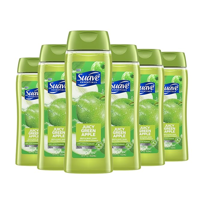Suave Body Wash Bundle with Wild Cherry Blossom Juicy Apple Vitamin E 18 Oz Packs of 6