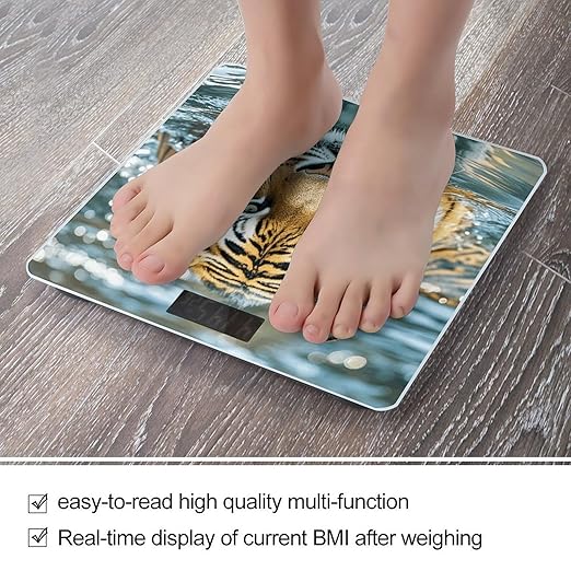 Tiger Swims in The Water Scale for Body Weight Digital Bathroom Scale Accurate Smart Weight Scales with Large Display Weighing Machine High Precision Scales