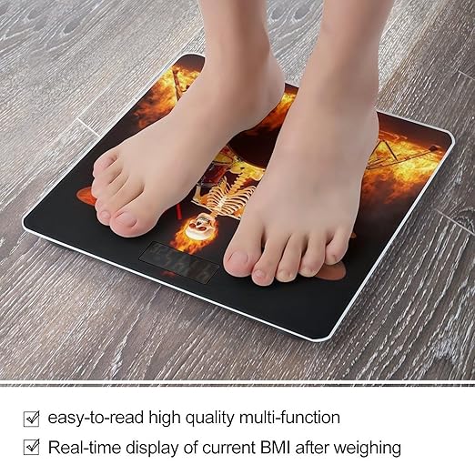 Smart Scale for Body Weight Digital Bathroom Weighing Scale Energy Saving Scale Rock Drum Fire Flame Skull Skeleton