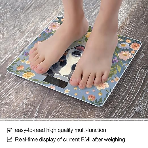 Border Collie Florals Scale for Body Weight Highly Accurate Digital Bathroom Body Scale Digital Bathroom Scales for People Anti-Slip Large LCD Display Smart Scales