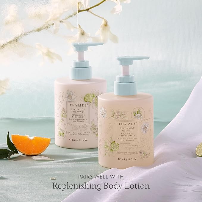 Thymes Nourishing Body Cleanser - Large Moisturizing Body Wash with Pump - Hydrating Cleanser - Notes of Bergamot Orange Flower Lemon Lotus &amp Sandalwood. (Bergamot Nectar 16 fl oz)