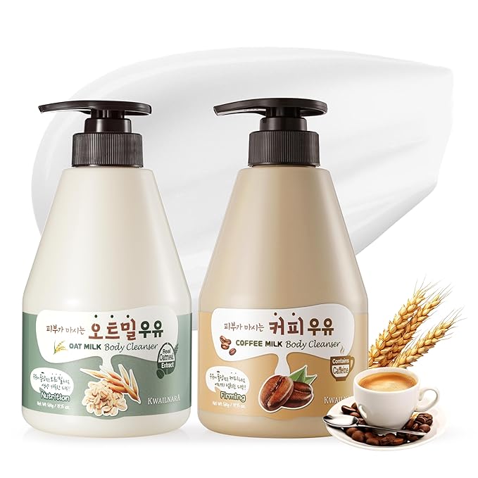 WELCOS Kwailnara Oat &amp Coffee Milk Body Wash Set – Soothing &amp Revitalizing Korean Skincare Duo with Oat Milk &amp Coffee Extract 560g / 19.75oz Each