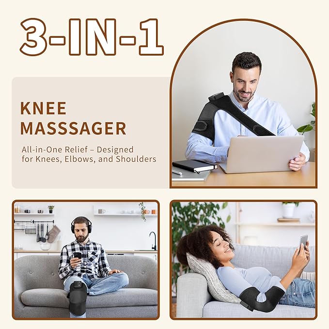 Nekteck Knee Massager with Heat - Cordless Heated Knee Brace with Vibration for Pain Relief Rechargeable Knee Heating Pad with 5 Heat Levels and 3 Massage Mode Ideal Gift for Mom Dad