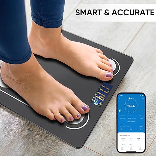 Digital Simple Scale with Led Display Practical Body Fat Scale Bathroom Scale with Smartphone App (Black)