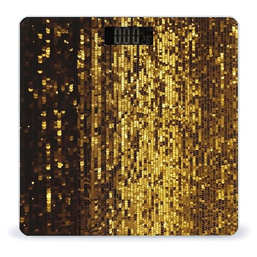 Gold Sequin Sparkle Scale for Body Weight Anti-Slip Tempered Glass Digital Bathroom Scales Clear LCD Display Weighing Scale Safe Rounded Corners Smart Scales