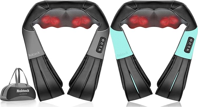 Nekteck 2 Piece Shiatsu Neck and Back Massager with Soothing Heat and One Storage Bag