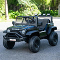 12V 7AH 4WD Kids Ride-On Truck Electric Off-Road Car with Remote &amp Pedal Control LED Lights Music USB Safety Belt 4-Wheel Suspension Adjustable Speeds Outdoor Gift for Boys Girls Black