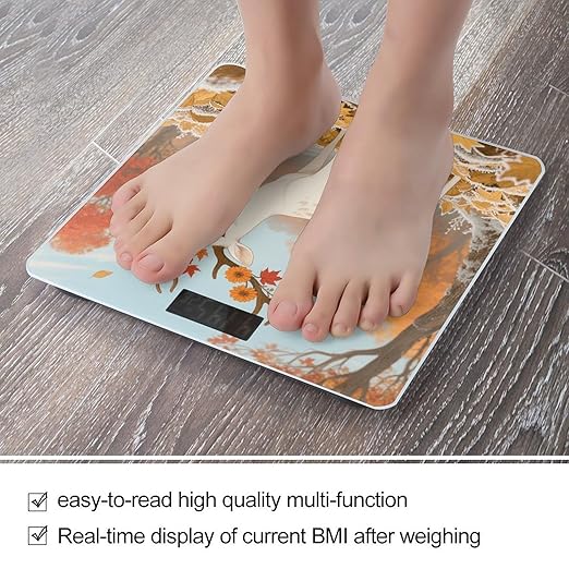Deer Wearing Flowers Weight Scale Large Digital Bathroom Scales with Bright LED Display Non Slip Digital Scale and Step On Fashion Weighing Machine for Body