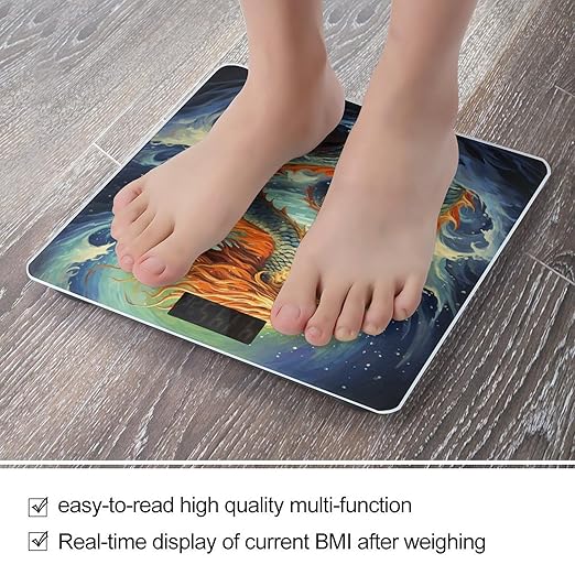 Chinese Dragon Oil Painting Scale for Body Weight Anti-Slip Tempered Glass Digital Bathroom Scales Clear LCD Display Weighing Scale Safe Rounded Corners Smart Scales