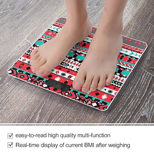 Men's Smart Scale for Body Weight Digital Bathroom Weighing Scale Automatic Switch Energy Saving Scale Geometric Indiana Western Southwest Tribal Ethnic Aztec Red Turquoise