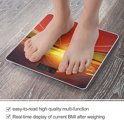 Running Track Sunset Scale for Body Weight Anti-Slip Sturdy Tempered Glass Weighing Machine Highly Digital Accurate Bright LCD Bathroom Scale for Household Gift
