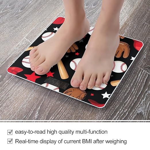Smart Scale for Body Weight Digital Bathroom Weighing Scale Energy Saving Scale Red Black Baseball
