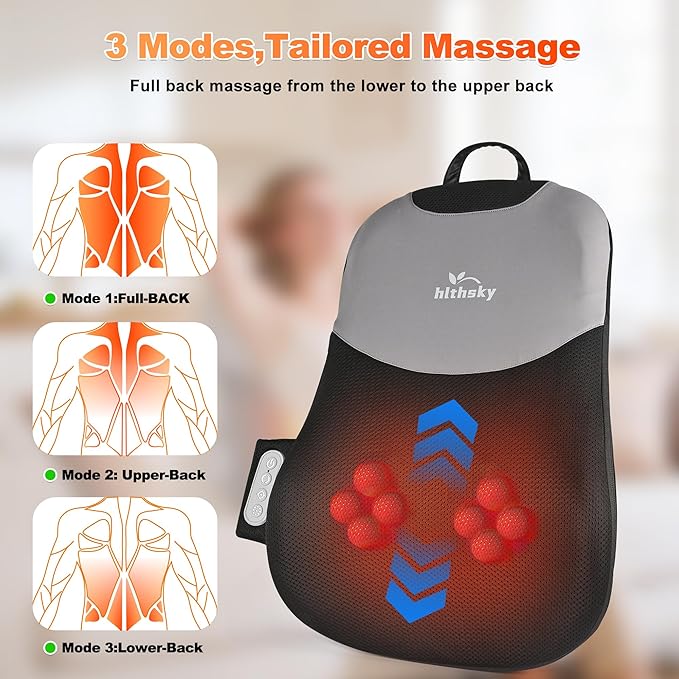 Back Massager for Pain Relief Deep Tissue Rolling Up and Down Shiatsu Back and Neck Massager with Heat 4D Kneading and Car Adapter for Home Office and Car use Gifts for Men and Women