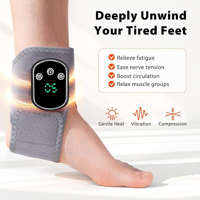 UOTT Foot and Ankle Massager for Foot Renew Triple Method Massager for Heel Arch &amp Ankle Refresh Adjustable Heat &amp Vibration Level Portable and Easy Use Includes Extension Strap (1pcs)