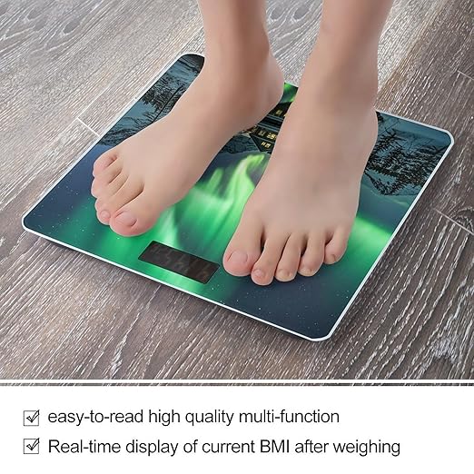 Northern Lights Bathroom Scale for Body Weight Bathroom Weighing Scales with Back Lit LED Display Sturdy Tempered Glass Body Weight Bathroom Scale 400lb Weighing