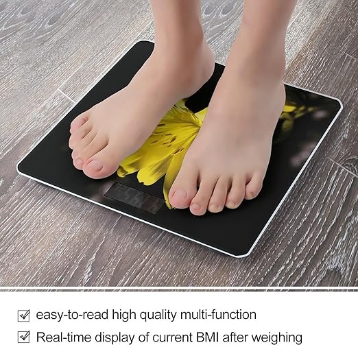 Flower with Yellow Weight Scale Digital Electronic Scales Bathroom Scale Larg LCD Backlight Display High Precision MeasurementsTempered Glass
