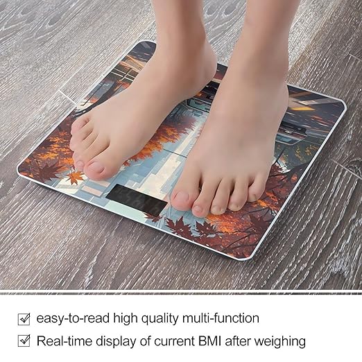 Red Maples on The Roadside Bathroom Scale for Body Weight Bathroom Weighing Scales with Back Lit LED Display Sturdy Tempered Glass Body Weight Bathroom Scale 400lb Weighing