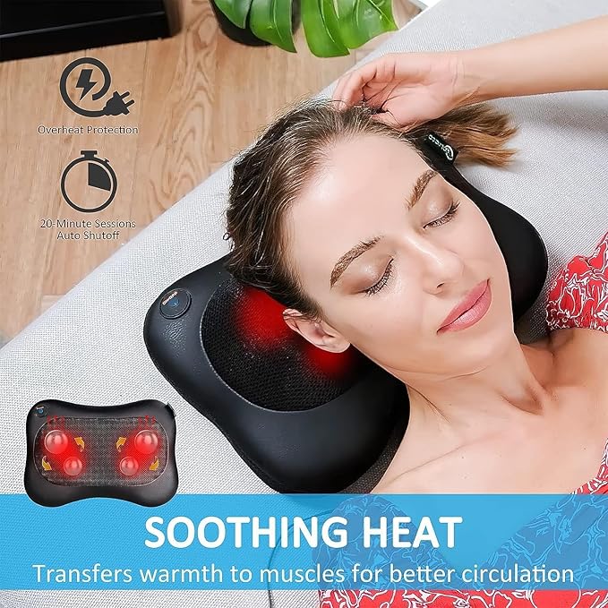 Scozza Shiatsu Neck and Back Massager with Heat Deep Tissue Electric Massage Pillow for Pain Relief Ideal for Shoulders Back Legs and Feet Perfect for Home Car Office and Gifts B