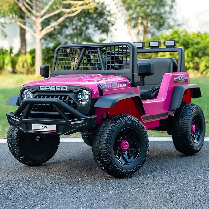 12V 7AH 4WD Kids Ride-On Truck Electric Off-Road Car with Remote &amp Pedal Control LED Lights Music USB Safety Belt 4-Wheel Suspension Adjustable Speeds Outdoor Gift for Boys Girls Magenta
