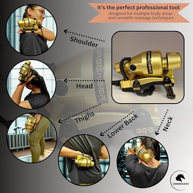 Full Body Corded Massager for Barbers Electric Powerful Double Speed Muscle Relaxer with Floating Head Action for Pain Relief &amp Circulation (Gold)