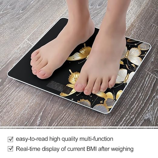 Gold White Butterflies Black Scale for Body Weight Accurate Digital Bathroom Scale Toughened Glass High Precision Scales Smart Weight Scales with Large LCD Backlight Display Weighing Machine