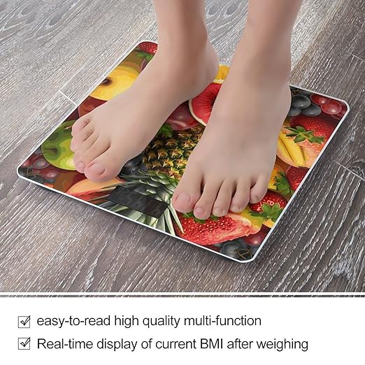 Fresh Juicy Fruits Pineapple Berries Watermelon Grape Orange Scale for Body Weight Sturdy Tempered Glass Weighing Scales with LCD Display Accurate Digital Bathroom Scale Convenient Body Fat Smart Scal