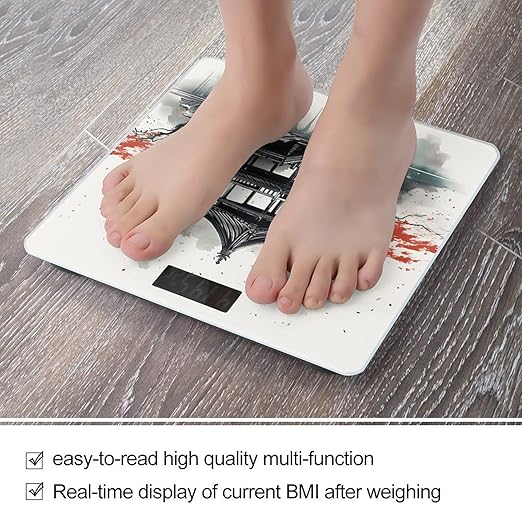 Chinese Ink Painting Digital Bathroom Scale for Body Weight Weighing Scale with Backlit LCD Display High Precision Measurements &amp Measures Weight Up to 180kg