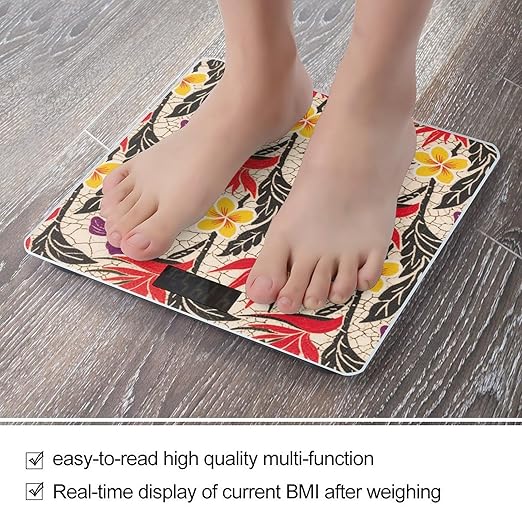 Tropical Flower Weight Scale Large Bathroom Scales Digital Weight with Bright LED Display Non Slip Automatic Weighing Scale Fashion Weighing Machine for Body