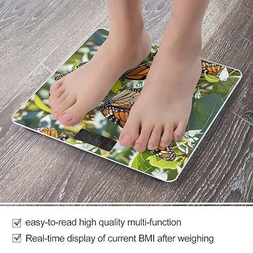 Monarch Butterflies Scale for Body Weight Accurate Digital Bathroom Scale Toughened Glass High Precision Scales Smart Weight Scales with Large LCD Backlight Display Weighing Machine