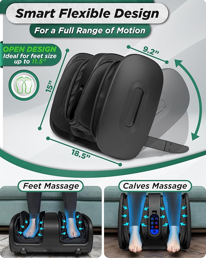 Lunix LX21 FSA Foot and Calf Massager with Remote Neuropathy &amp Plantar Fasciitis Relief Adjustable Leg Ankle Deep Kneading Shiatsu Therapy Blood Circulation Hot Cold Pockets Granite Black