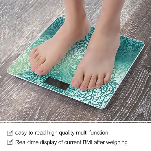 Green Sea Blue Seaweed Weight ScaleClear LED Display Bathroom Digital Weighing ScaleTempered Glass Digital Bathroom Scale for Body Weight Capacity Up to 400 Lbs