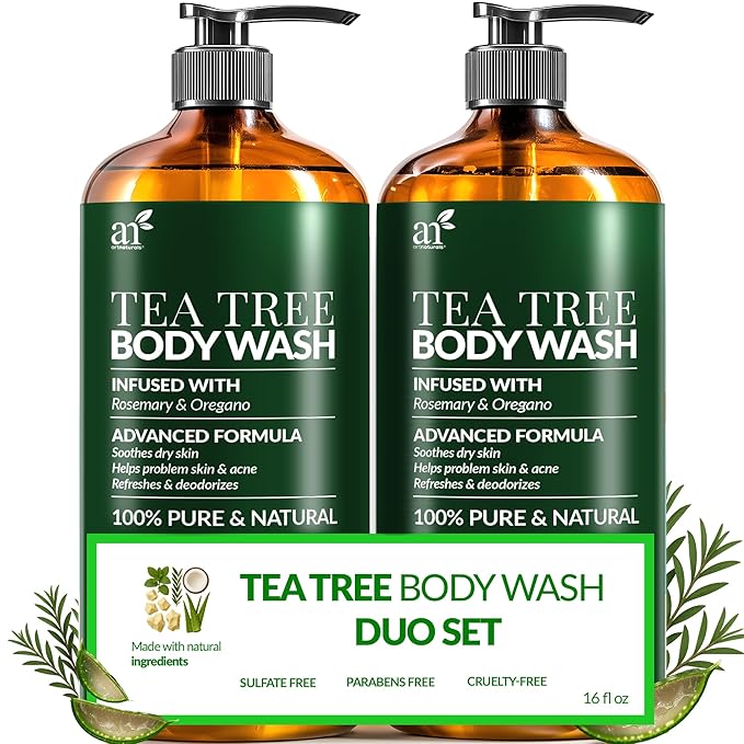 Artnaturals Antibacterial Tea Tree Oil Body Wash For Men &amp Women Remedy Soap Extra Strength - Helps Treat Acne Athletes foot Eczema Toenail Fungus &amp Jock Itch &amp Ringworm (16 Fl Oz (Pack