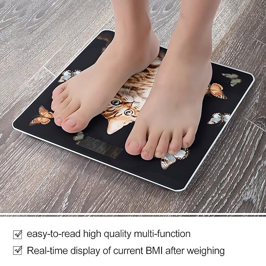 Cat Butterfly Scale for Body Weight Sturdy Tempered Glass Weighing Scales with LCD Display Accurate Digital Bathroom Scale Convenient Body Fat Smart Scales 400lb