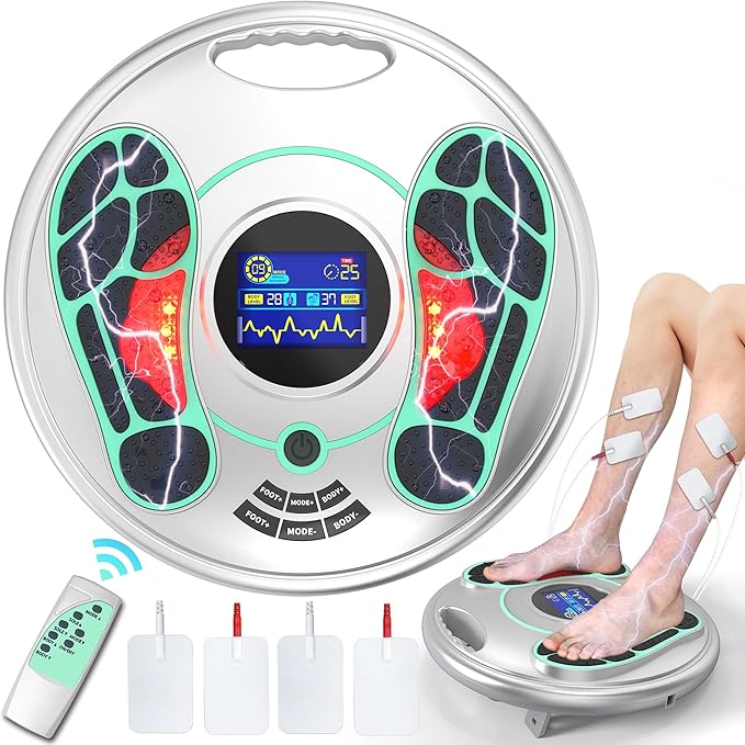 EMS Foot Massager for Neuropathy NMES Foot Stimulator for Neuropathy Feet Massager for Circulation and Pain Relief EMS with TENS Unit Muscle Stimulator Pads