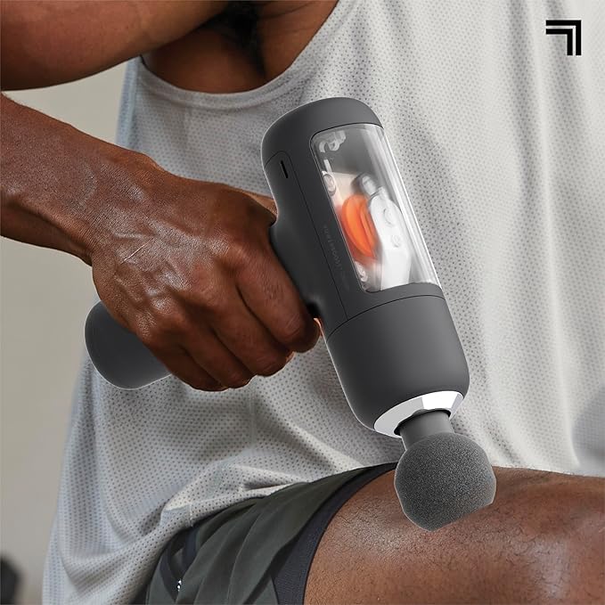 Sharper Image PowerBoost Circuit Massage Gun| Deep Tissue Percussion Massager with 6 Speeds| 4 Attachments| Quiet Brushless Motor| Cordless Muscle Recovery Tool with Carry Case