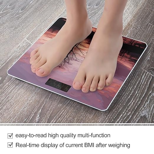 Pink Dusk Background Scale for Body Weight Anti-Slip Digital Bathroom Scale Sturdy Toughened Glass Weighing Scales High Precision Safe Rounded Corners Smart Scales