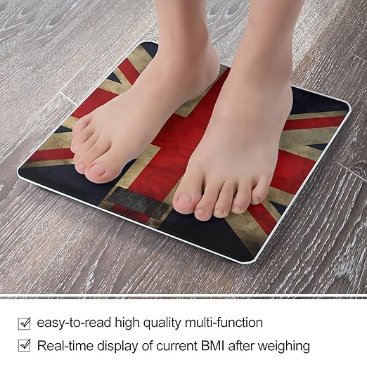 Digital Bathroom Scale for Body Weight Scale with Bright LCD Display High Accuracy Step-On Technology Auto On/Off British Flag Digital Scales 400 Lbs /180kg