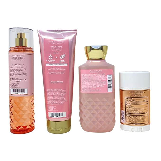 Bath &amp Body Works Champagne Toast Fine Fragrance Mist Daily Nourishing Body Lotion Shower Gel and Antiperspirant Deodorant with a Peach Gardenia Bar Soap