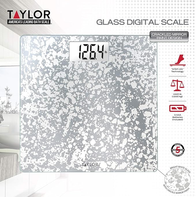 Taylor Crackled Glass Design Digital Bathroom Scale White 5273273