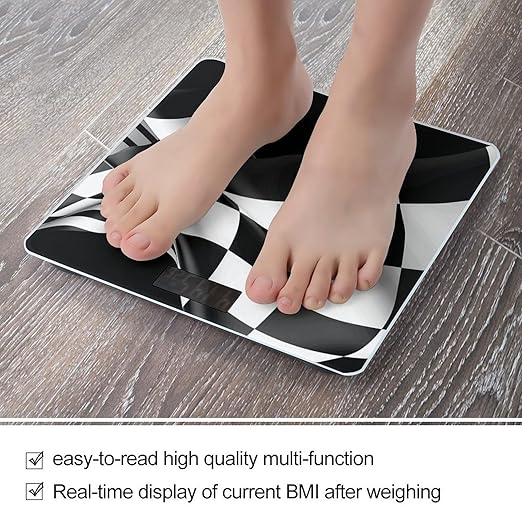 Black White Formula Checkered Flags Pattern Weight Scale Large Bathroom Scales Digital Weight with Bright LED Display Non Slip Automatic Weighing Scale Fashion Weighing Machine for Body