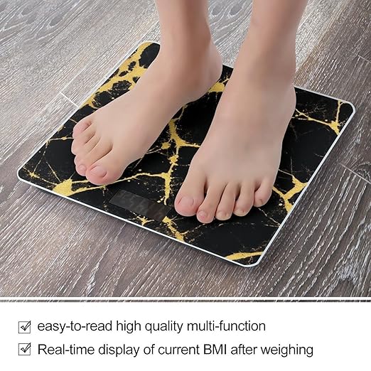 Automatic Switch Digital Bathroom Weighing Scale Smart Scale for Body Weight Gold Black Marble Texture