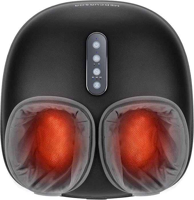 Medcursor Foot Massager with Heat - Shiatsu Feet Massage Machine Delivers Relief for Tired Muscles &amp Plantar Deep Kneading Therapy Multi-Level Settings for Home Office Use Size up to 13