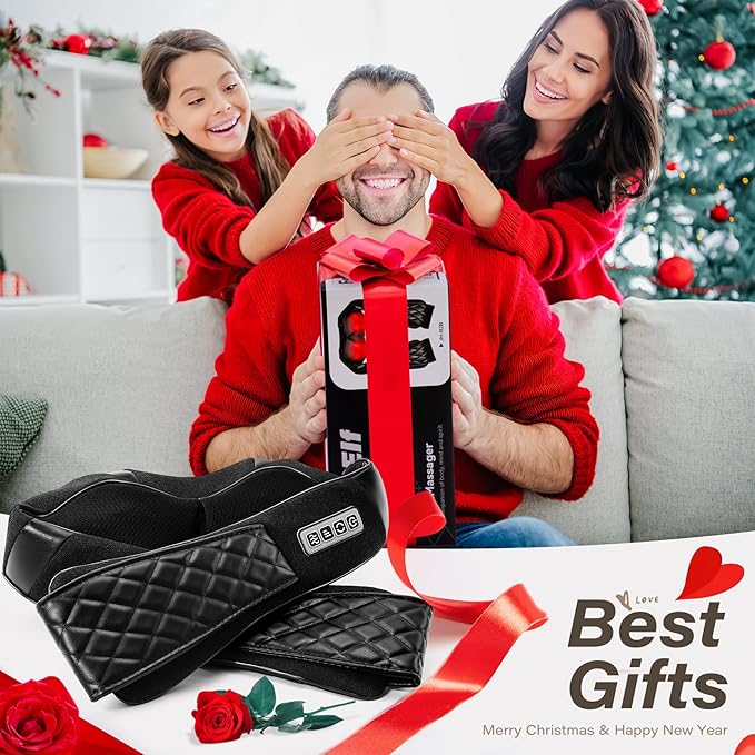 Blue Elf Shiatsu Electric Neck Back Massager Pillow 3D Kneading with Heat for Shoulder Lower Back Foot Leg Muscles Pain Relief Relax in Car Office and Home (Black)