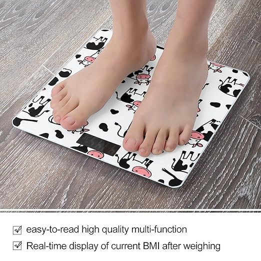 Smart Scale for Body Weight Automatic Switch Digital Bathroom Weighing Scale Cute Funny Milk Cow Print