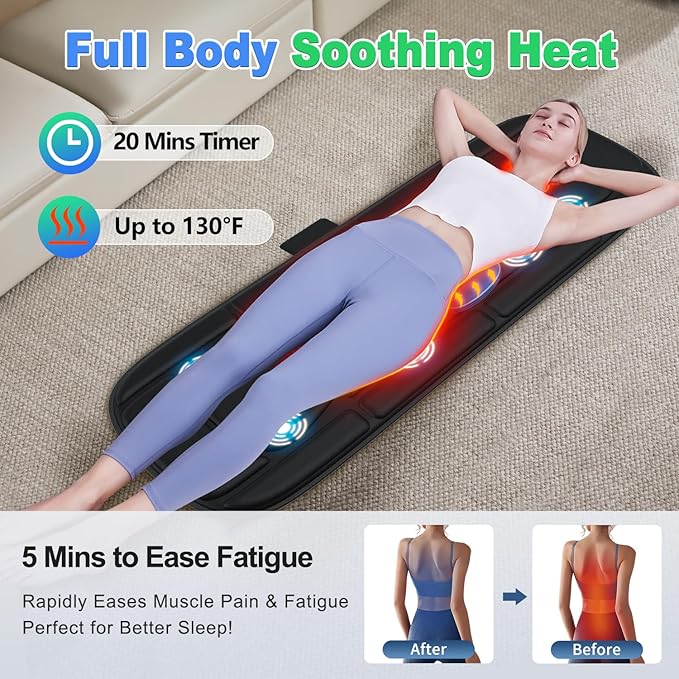 Vibration Massage Mat with Heat Full Back Heating &amp Lumbar Traction Back Massage Chair Pad for Seniors Office Workers 3 Intensities &amp 2 Heat Levels Fatigue &amp Pain Relief in Office Ho