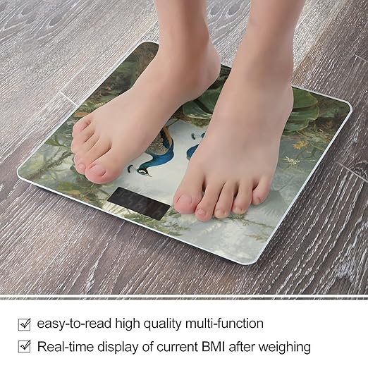 Elegant Colorful Peacock Weight Scale Large Bathroom Scales Digital Weight with Bright LED Display Non Slip Automatic Weighing Scale Fashion Weighing Machine for Body