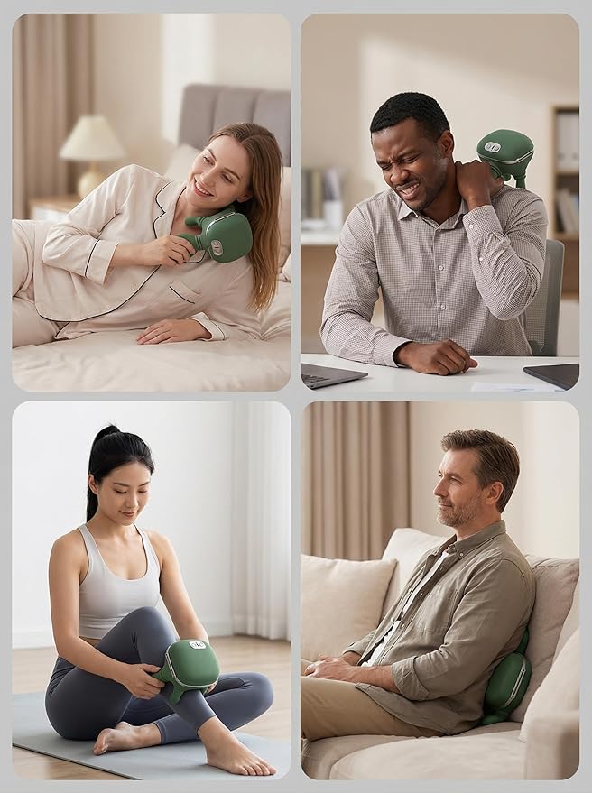 Handheld Electric Massager with Heat 4D Kneading Shoulder and Neck Massager Green Portable Deep Tissue Muscle Relief Brushless Motor