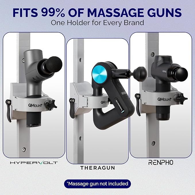 Massage Gun Holder &amp Wall Mount - Hands-Free for Full Body Muscle Recovery - Fully Adjustable Massage Gun Wall Mount - Heavy Duty Nylon Body No Slip Supports Deep Massaging